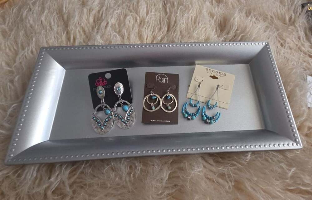 Lot of 3 Pairs of Turquoise and Silver Tone Dangle Earrings Featuring Paparazzi,